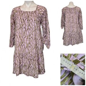 Happy X Nature Floral Mini Dress Lavender Purple Iris Print Cotton Size M